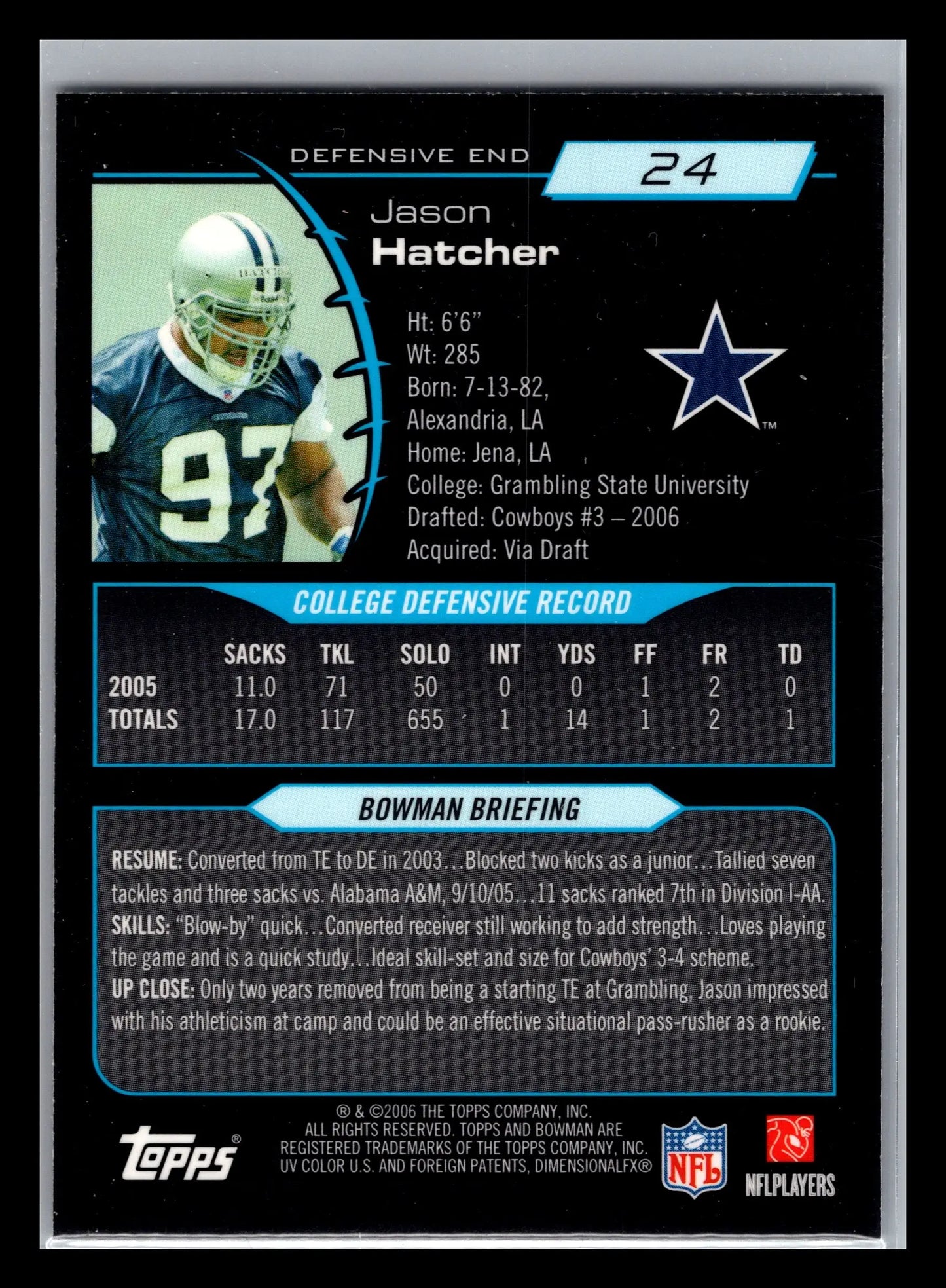 2006 Bowman Chrome #24 Jason Hatcher Dallas Cowboys Rookie - Football Card Single