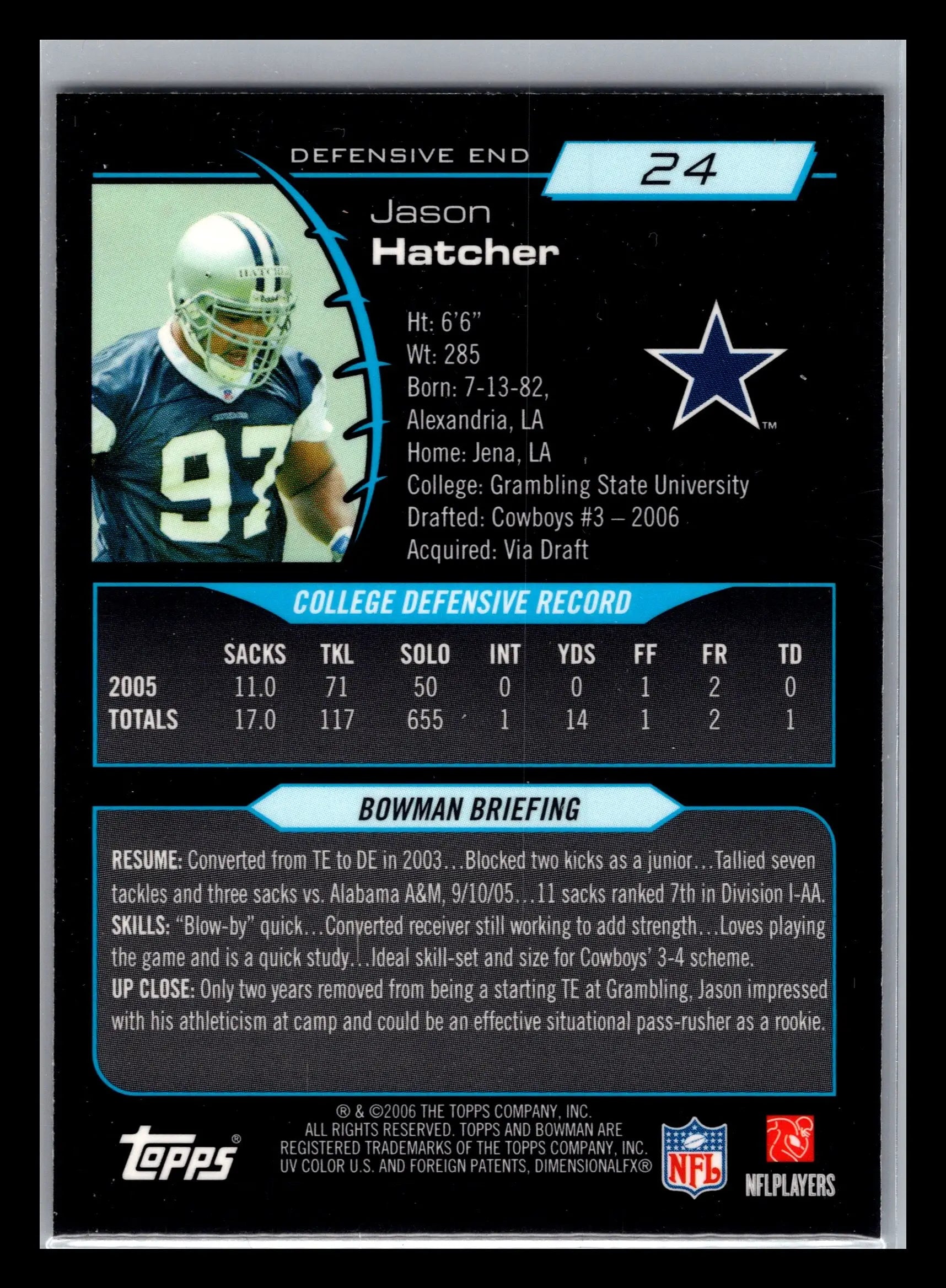 2006 Bowman Chrome #24 Jason Hatcher Dallas Cowboys Rookie - Football Card Single