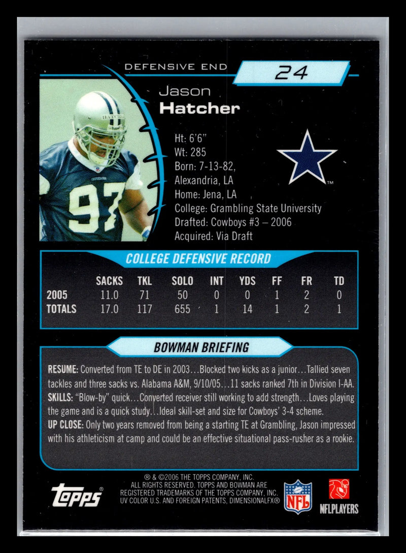 2006 Bowman Chrome #24 Jason Hatcher Dallas Cowboys Rookie - Football Card Single