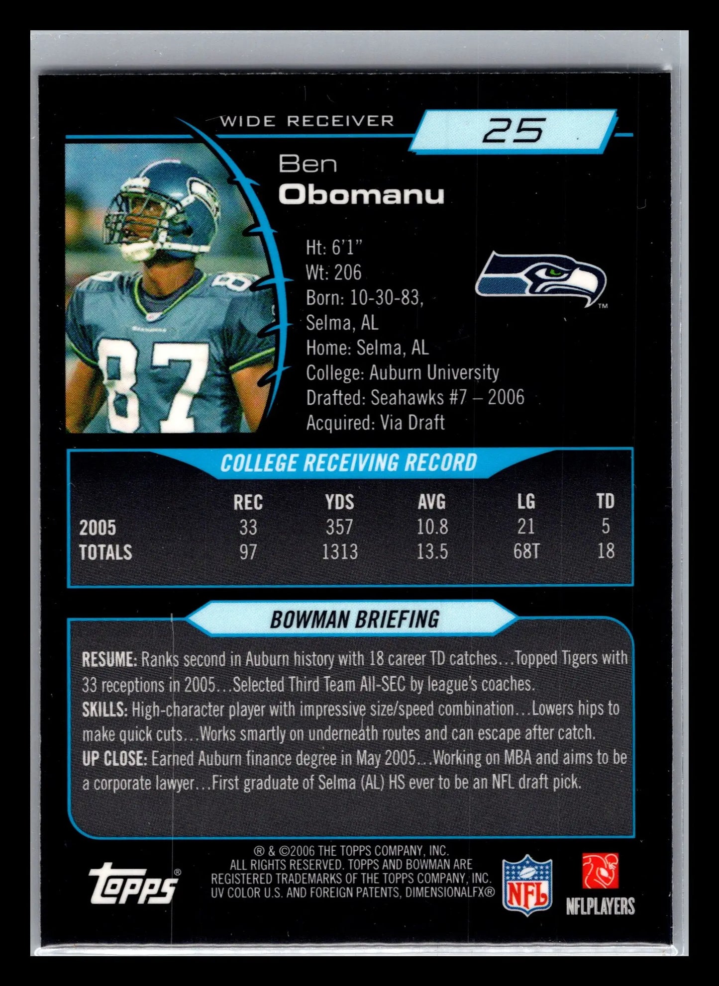 2006 Bowman Chrome #25 Ben Obomanu Seattle Seahawks Rookie - Football Card Single