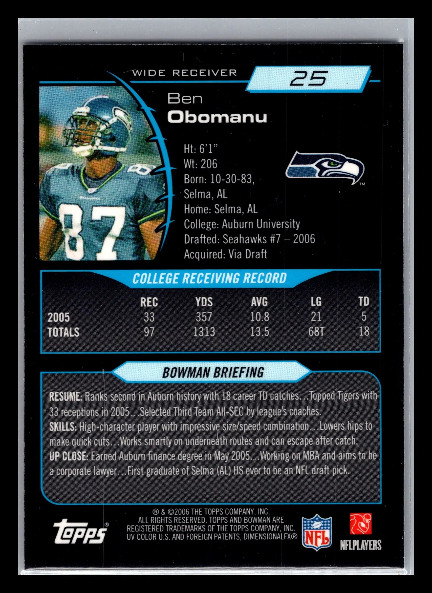 2006 Bowman Chrome #25 Ben Obomanu Seattle Seahawks Rookie - Football Card Single