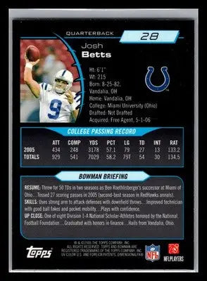 2006 Bowman Chrome #28 Josh Betts Indianapolis Colts Rookie