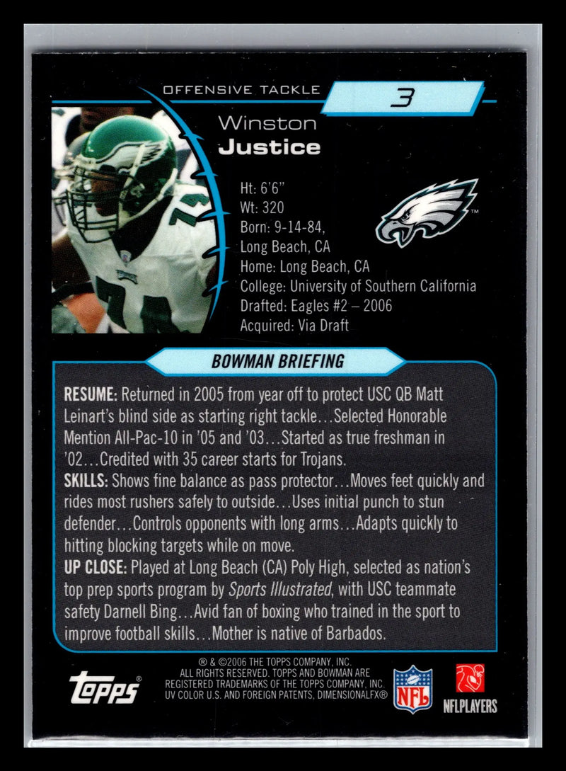 2006 Bowman Chrome #3 Winston Justice Philadelphia Eagles Rookie - Football Card Single