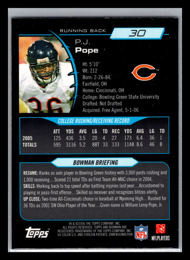 2006 Bowman Chrome #30 P.J. Pope Chicago Bears Rookie - Football Card Single