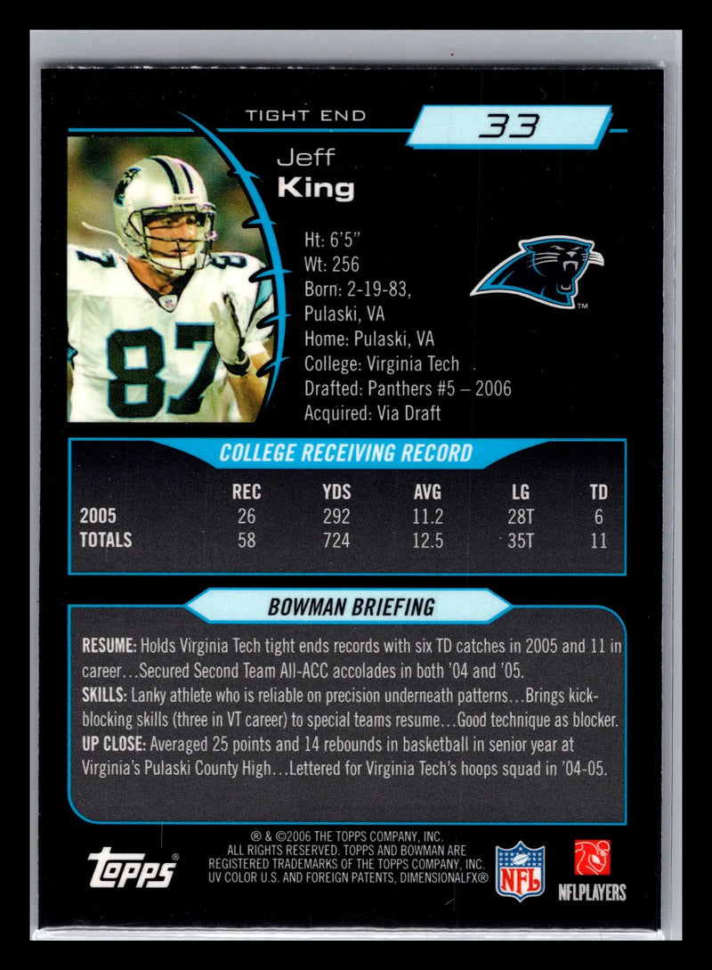 2006 Bowman Chrome #33 Jeff King Carolina Panthers Rookie - Football Card Single