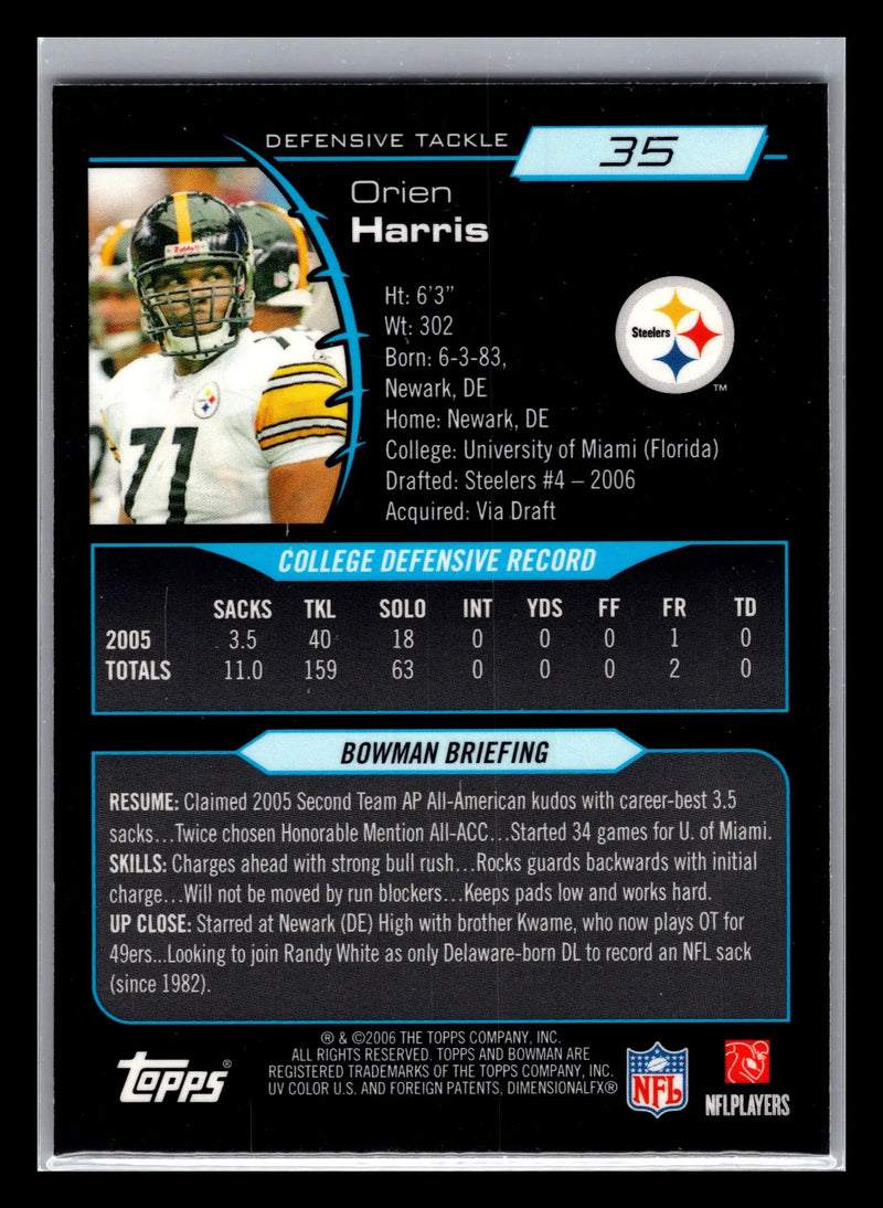 2006 Bowman Chrome #35 Orien Harris Pittsburgh Steelers Rookie - Football Card Single