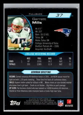 2006 Bowman Chrome #37 Garrett Mills New England Patriots Rookie - Football Card Single