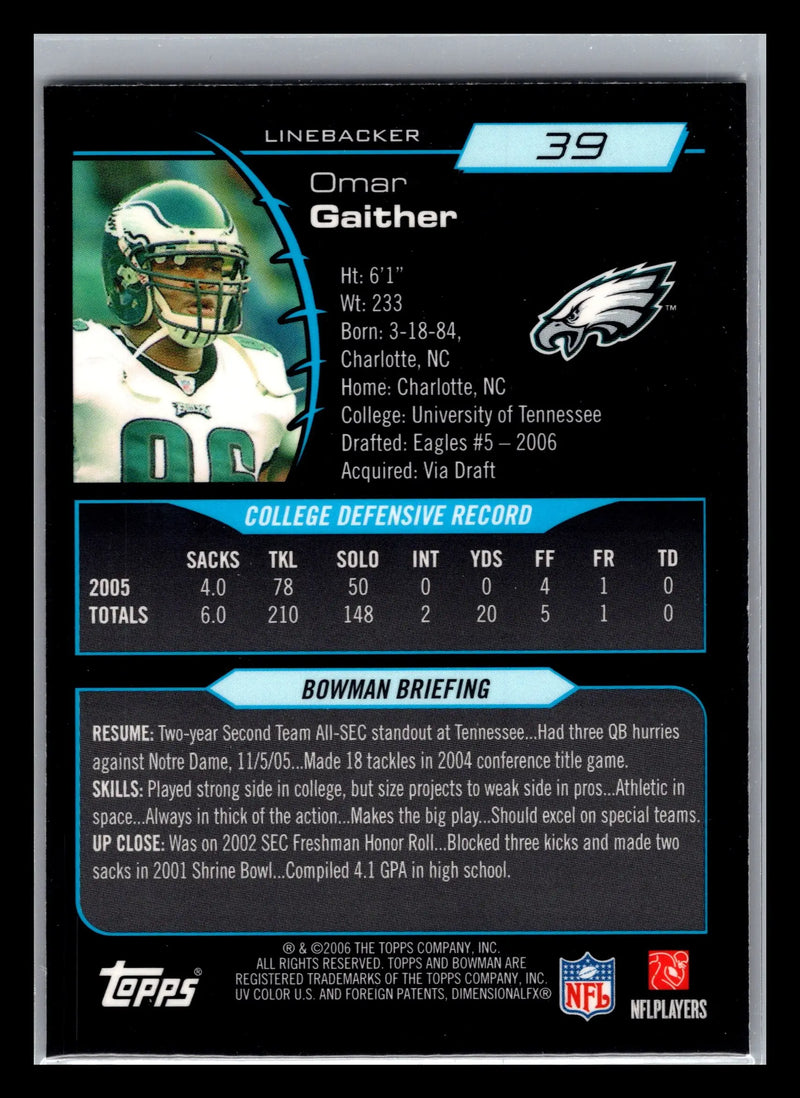 2006 Bowman Chrome #39 Omar Gaither Philadelphia Eagles Rookie - Football Card Single