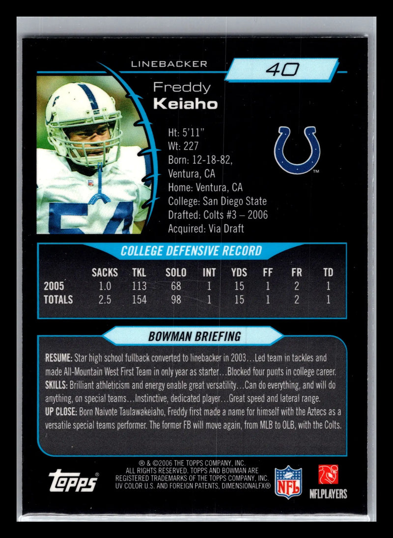 2006 Bowman Chrome #40 Freddy Keiaho Indianapolis Colts Rookie - Football Card Single