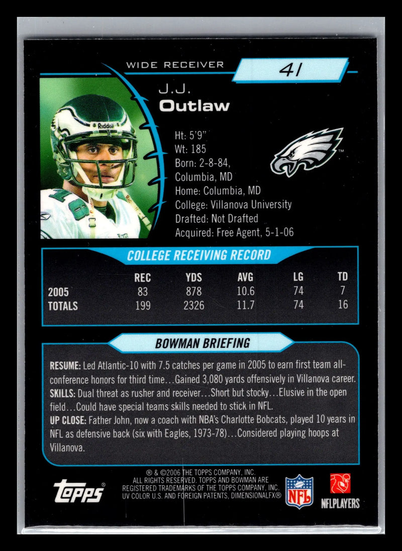 2006 Bowman Chrome #41 J.J. Outlaw Philadelphia Eagles Rookie - Football Card Single