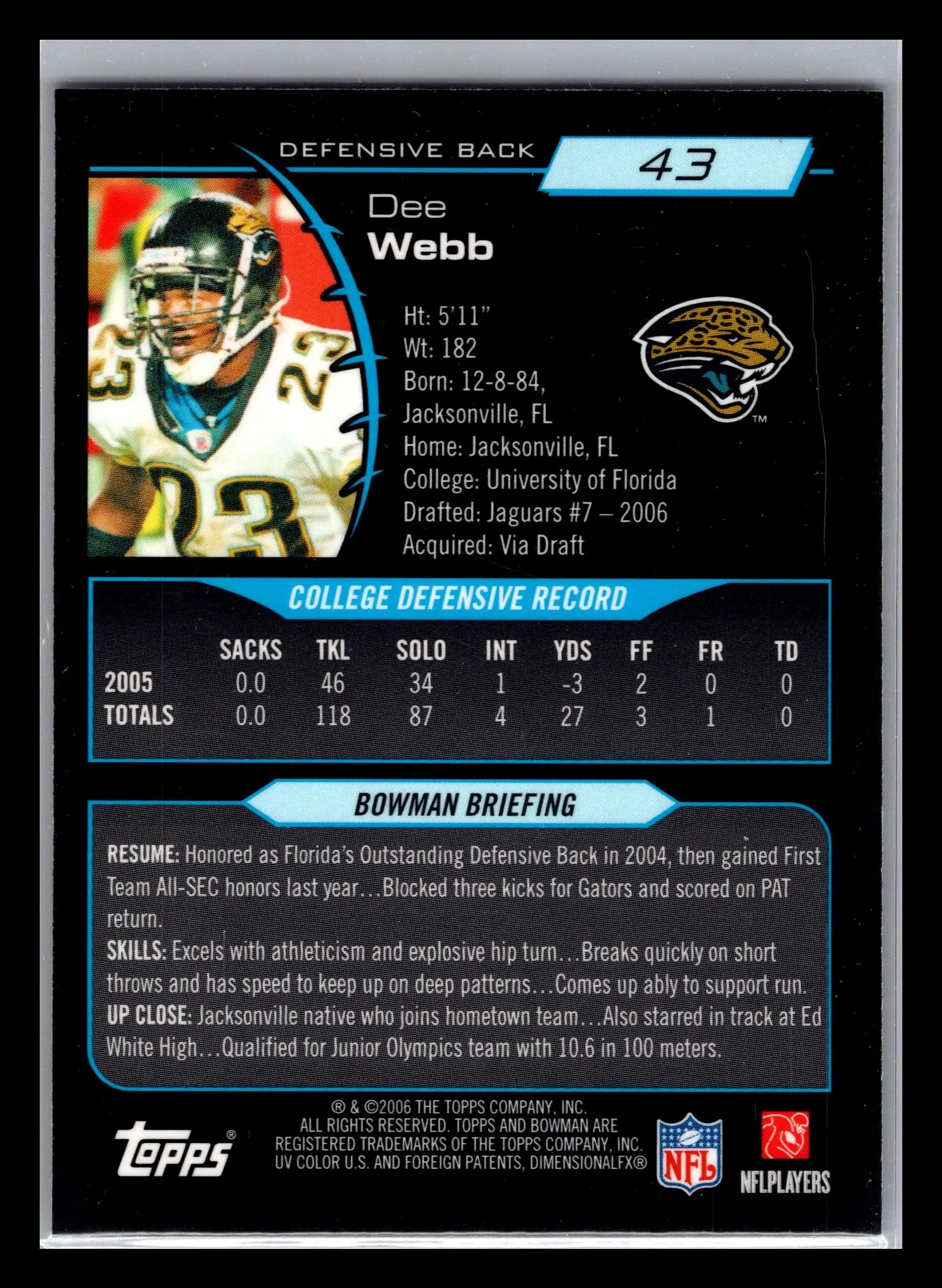 2006 Bowman Chrome #43 Dee Webb Jacksonville Jaguars Rookie - Football Card Single