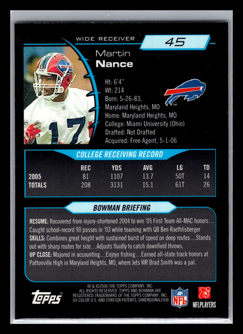 2006 Bowman Chrome #45 Martin Nance Buffalo Bills Rookie - Football Card Single