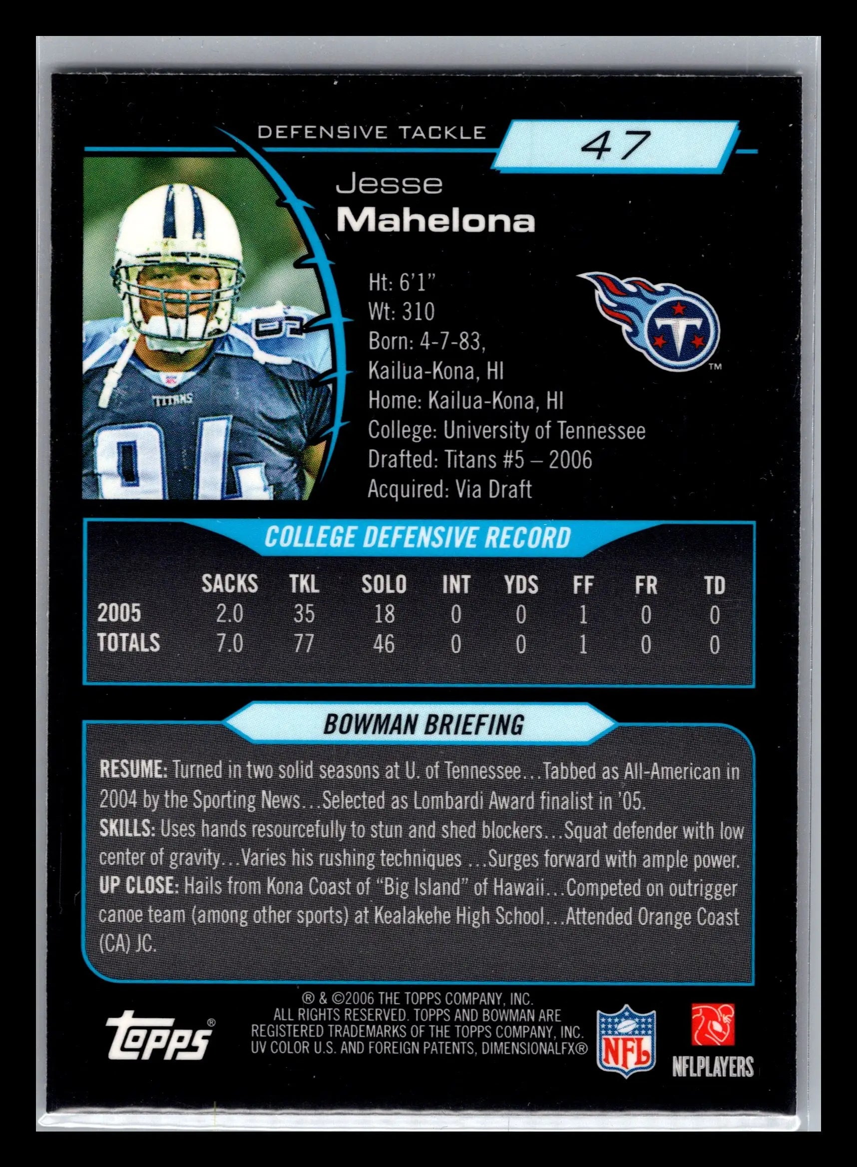 2006 Bowman Chrome #47 Jesse Mahelona Tennessee Titans Rookie - Football Card Single
