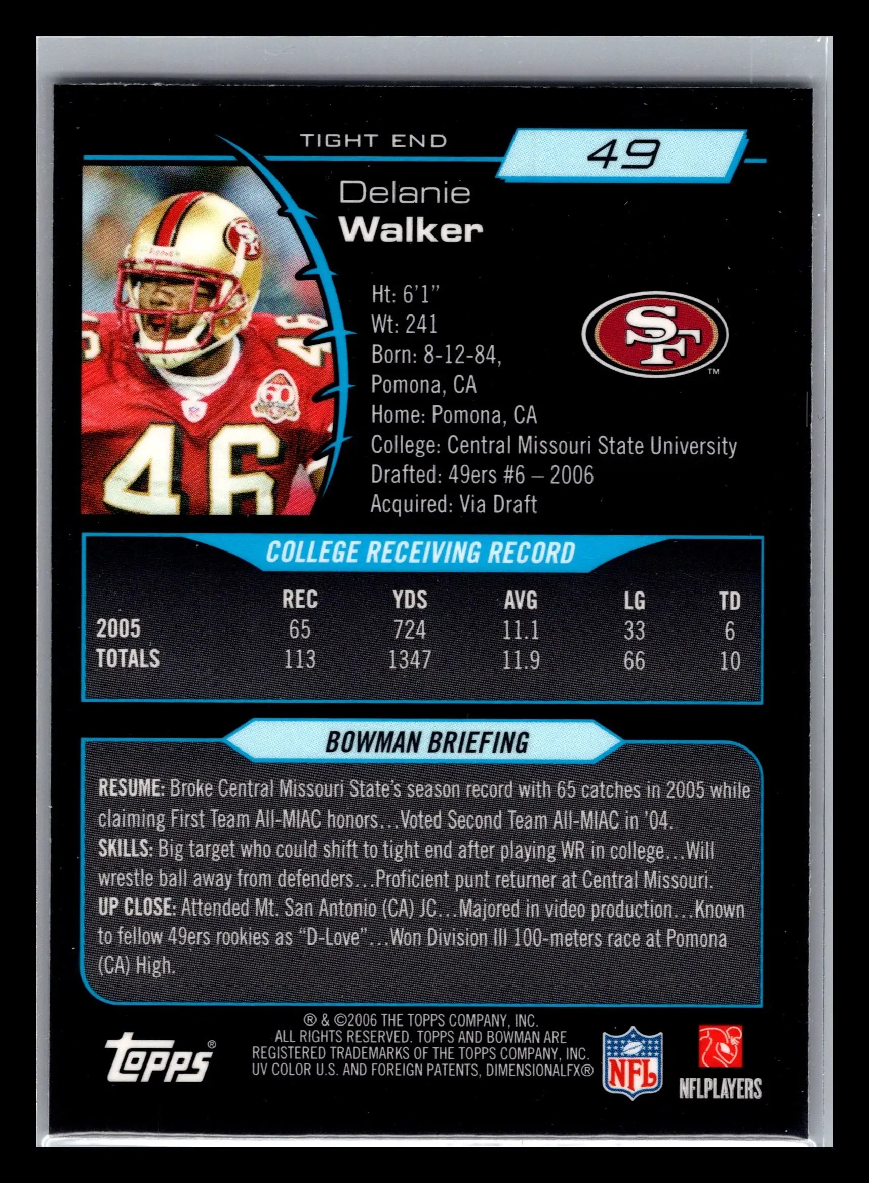 2006 Bowman Chrome #49 Delanie Walker San Francisco 49ers Rookie - Football Card Single