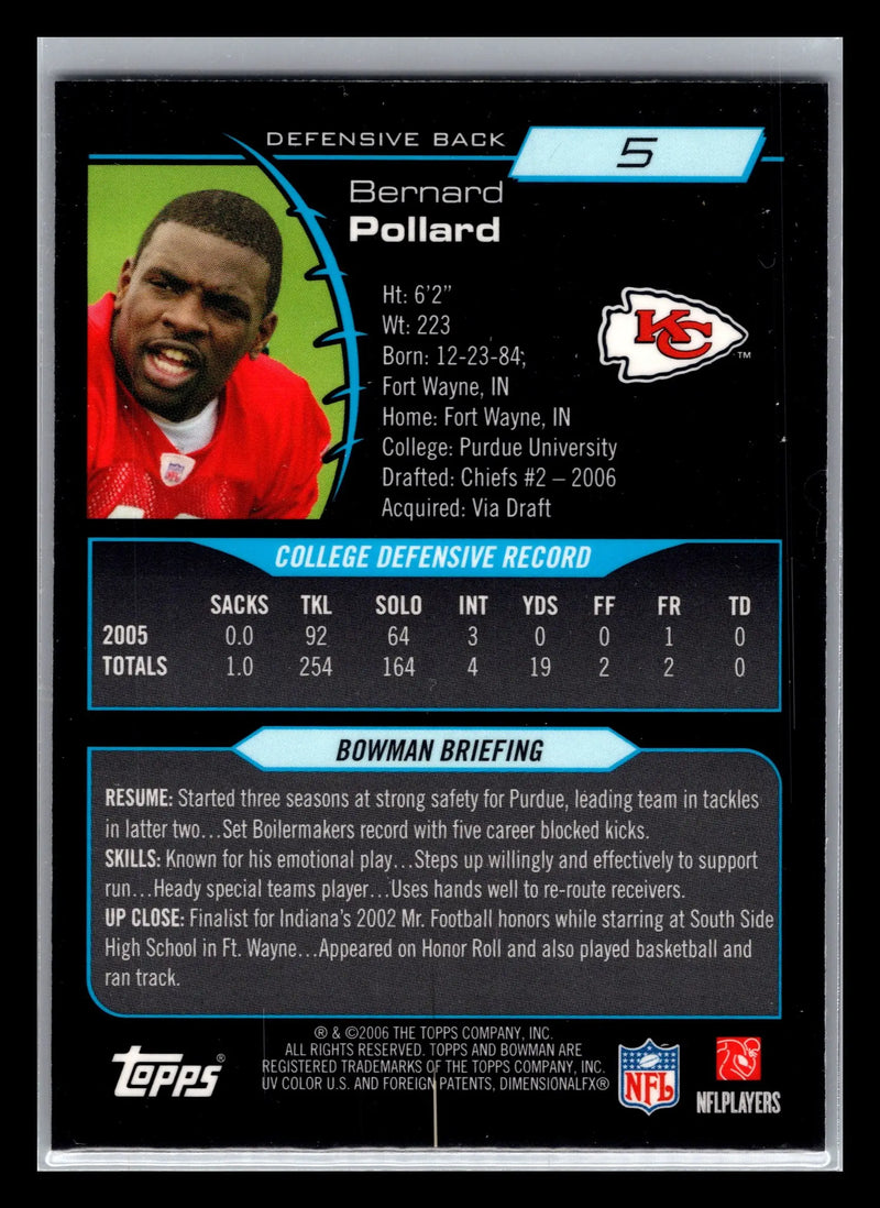 2006 Bowman Chrome #5 Bernard Pollard Kansas City Chiefs Rookie - Football Card Single