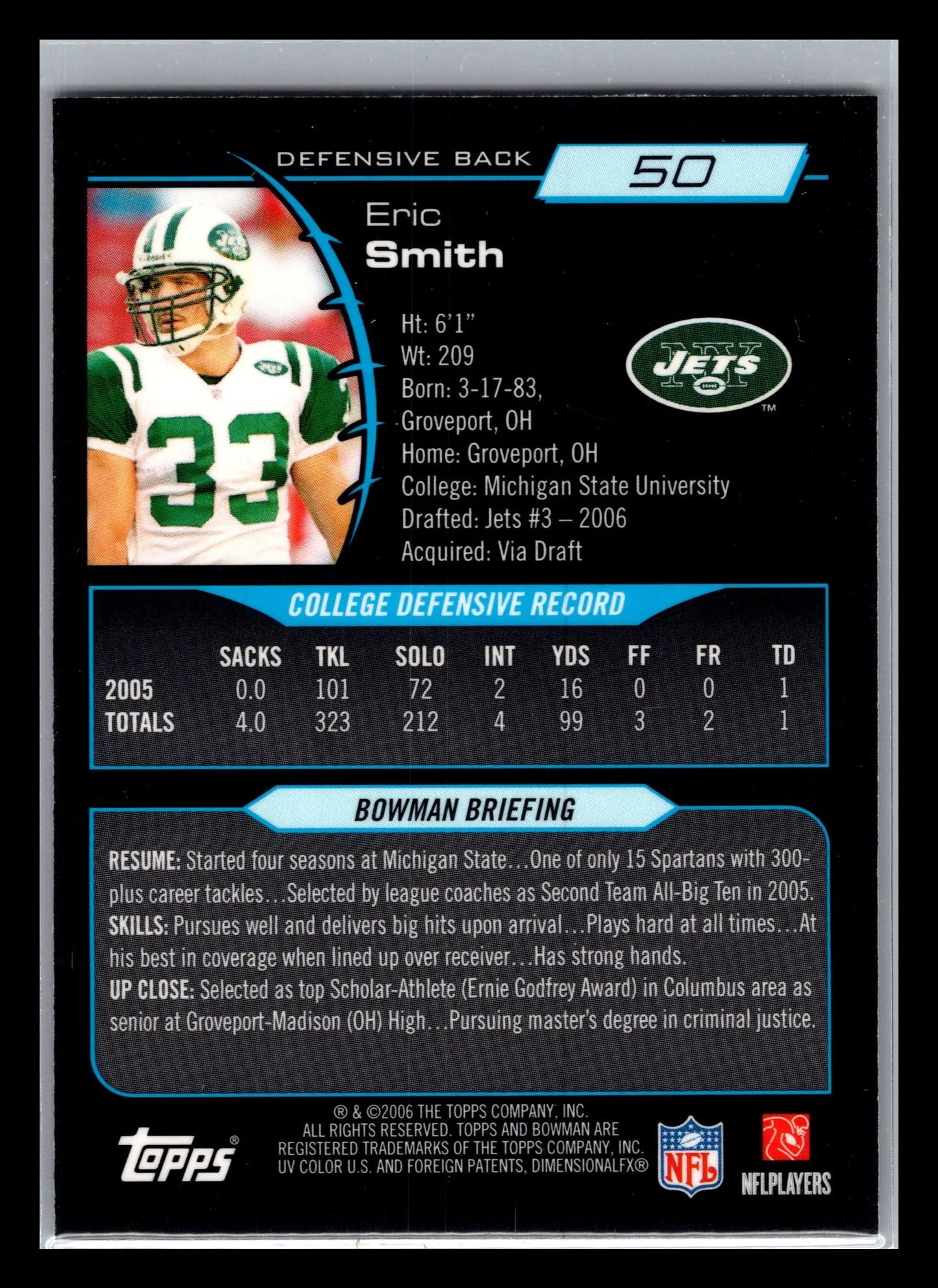 2006 Bowman Chrome #50 Eric Smith New York Jets Rookie - Football Card Single