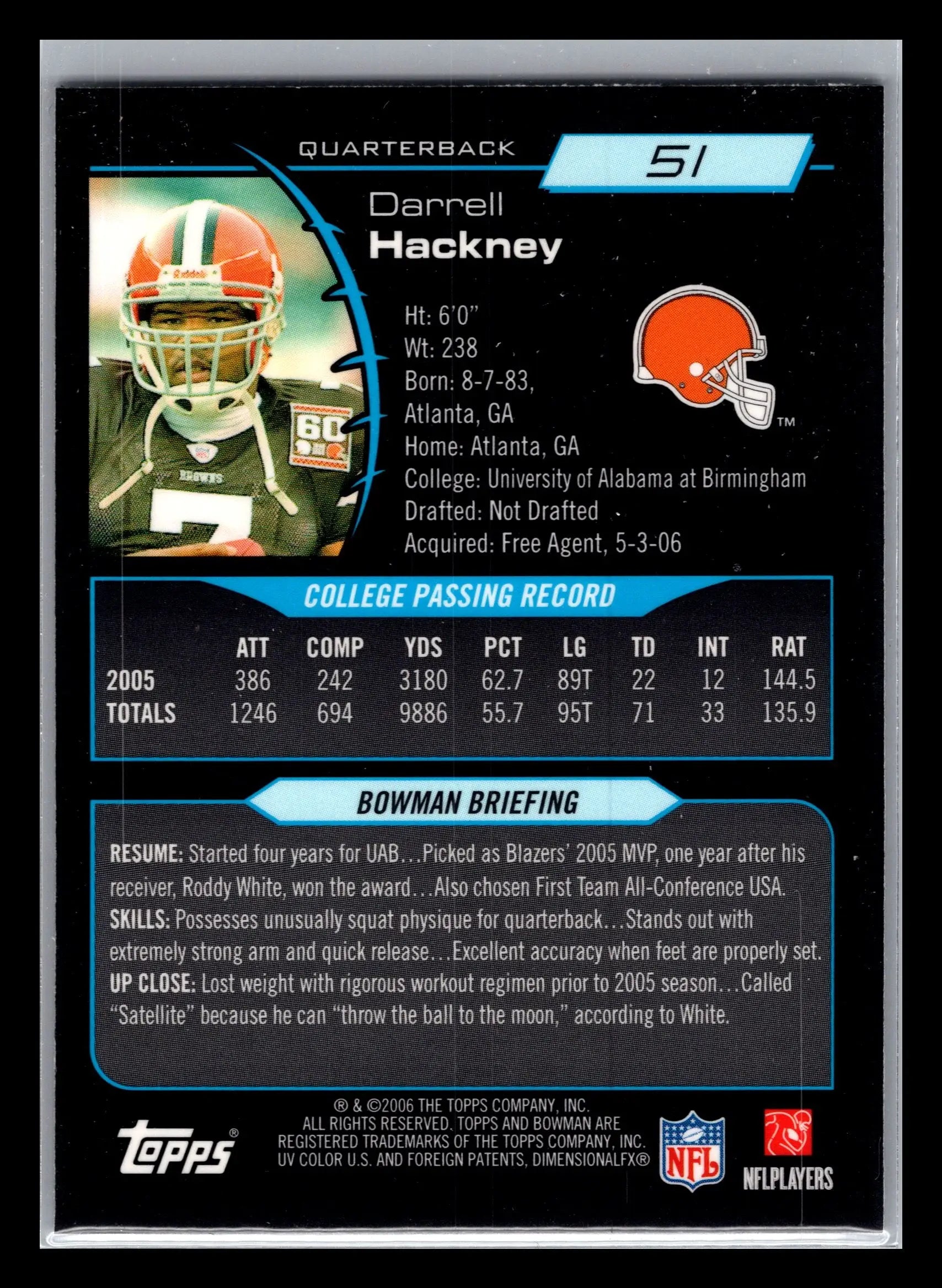 2006 Bowman Chrome #51 Darrell Hackney Cleveland Browns Rookie - Football Card Single
