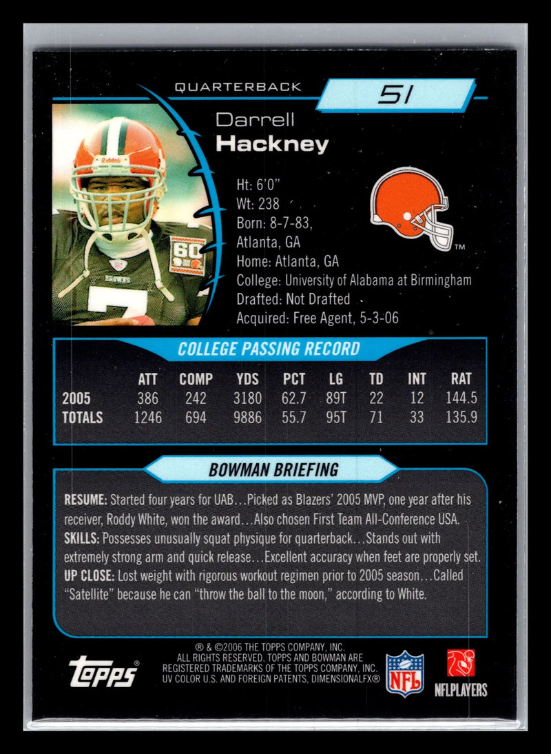 2006 Bowman Chrome #51 Darrell Hackney Cleveland Browns Rookie - Football Card Single