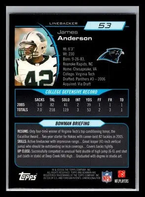 2006 Bowman Chrome #53 James Anderson Carolina Panthers Rookie