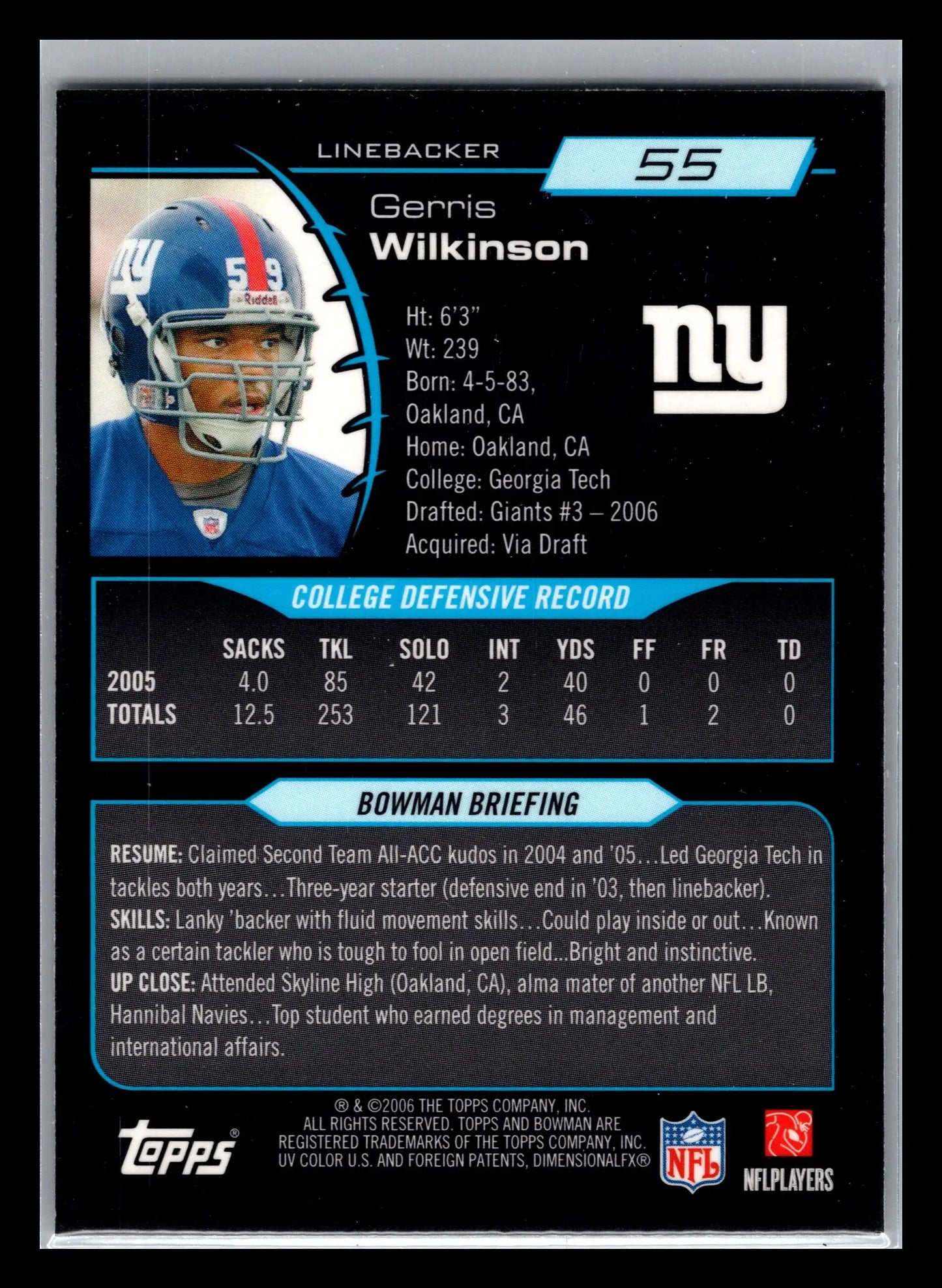 2006 Bowman Chrome #55 Gerris Wilkinson New York Giants Rookie - Football Card Single
