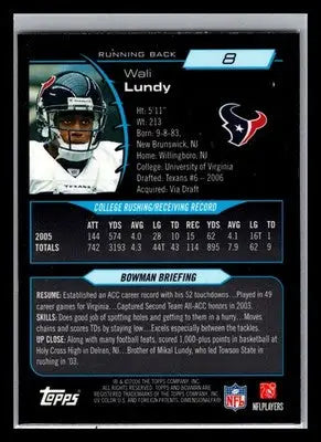 2006 Bowman Chrome #8 Wali Lundy Houston Texans Rookie - Football Card Single