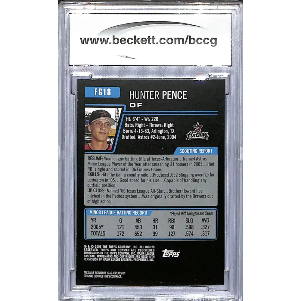 2006 Bowman Draft Picks Future’s Game #FG18 Hunter Pence BCCG 10 Mint or Better Houston Astros - Baseball Card Single