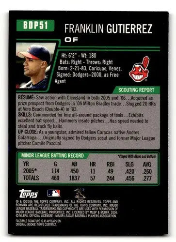 2006 Bowman Draft Picks & Prospects #BDP51 Franklin Gutierrez Clevel ID:59739 - Baseball Card Single