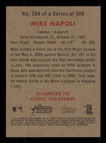 2006 Bowman Heritage #204 Mike Napoli NM Near Mint RC Rookie SP Angels ID:81508 - Baseball Card Single