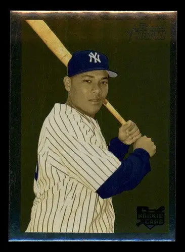 Baseball card of Melky Cabrera in Yankees uniform from 2006 Bowman Heritage Chrome series