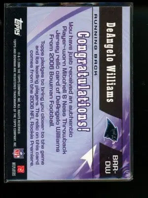 2006 Bowman Rookie Rewind DeAngelo Williams #BRR-DW Player-worn throwback jersey - Sports Memorabilia
