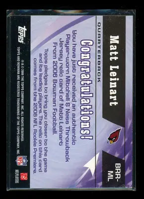 2006 Bowman Rookie Rewind Matt Leinart #BRR-ML Player-worn throwback jersey - Sports Memorabilia