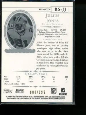 2006 Bowman Sterling Julius Jones #BS-JJ Refractor Authentic Game-Worn Jersey - Football Card Single