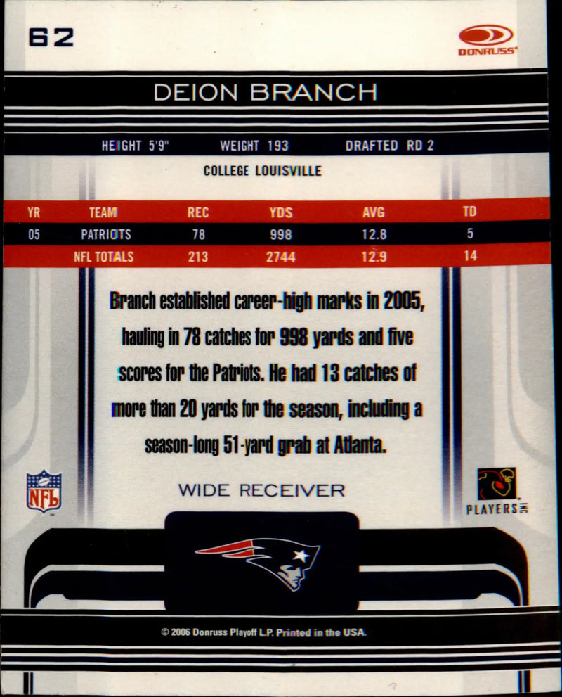 2006 Donruss Gridiron Gear Retail #62 Deion Branch - Football Card Single