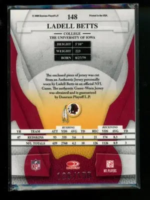 2006 Donruss Playoff Absolute Memorabilia Ladell Betts #148 128/150 Game-Worn - Sports Memorabilia