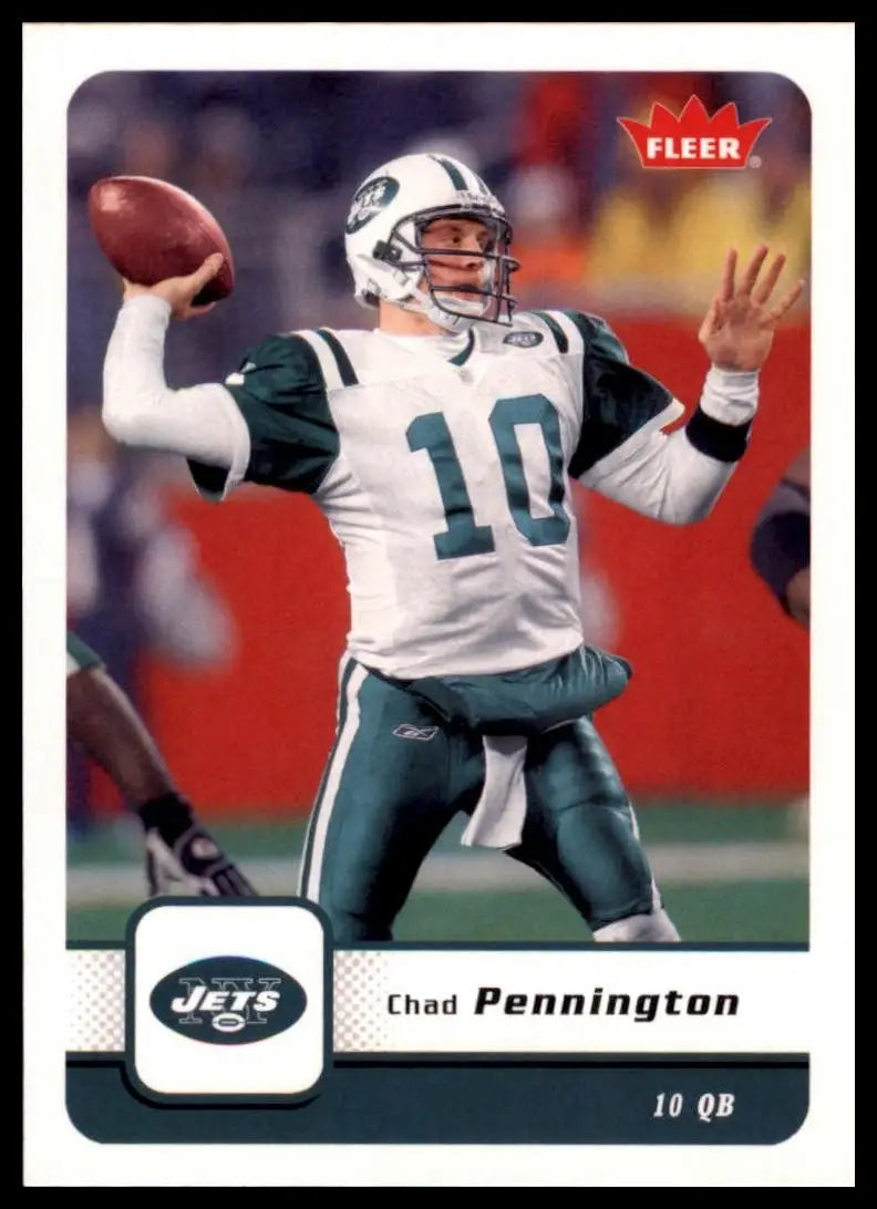 Football card featuring a 10 QB jersey with green and white accents and New York Jets logo
