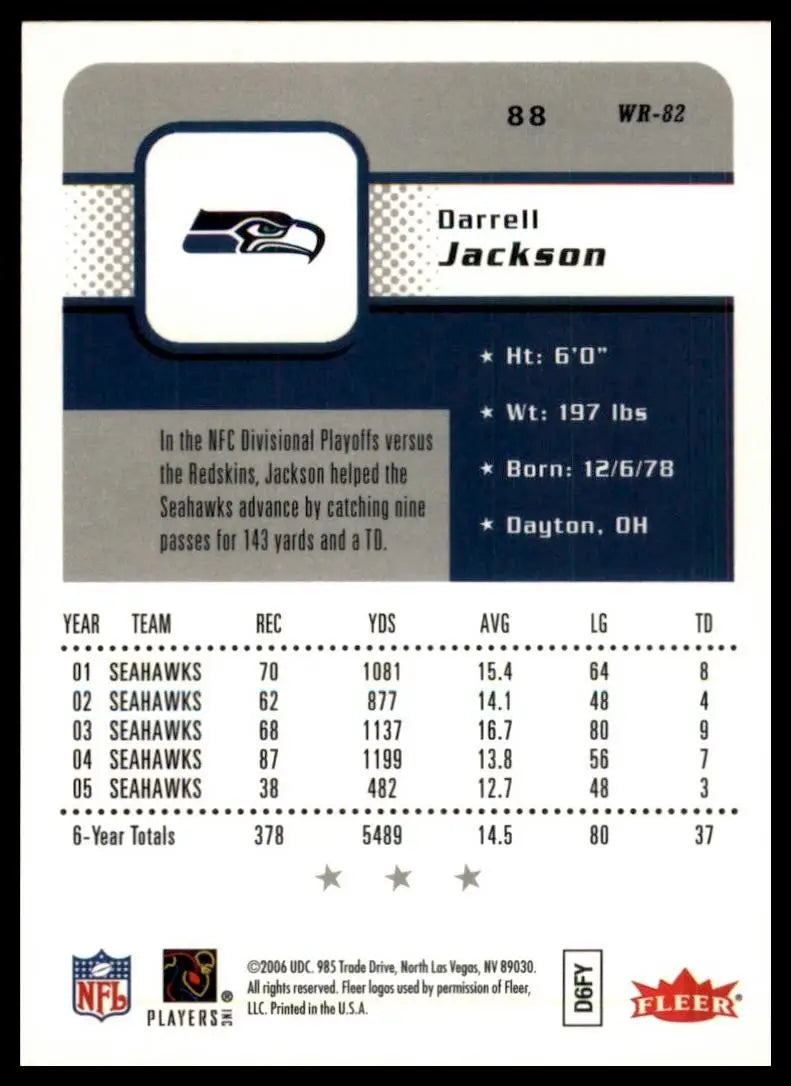 2004 Fleer Ultra Darrell Jackson football card featuring Seattle Seahawks player NFL collectible
