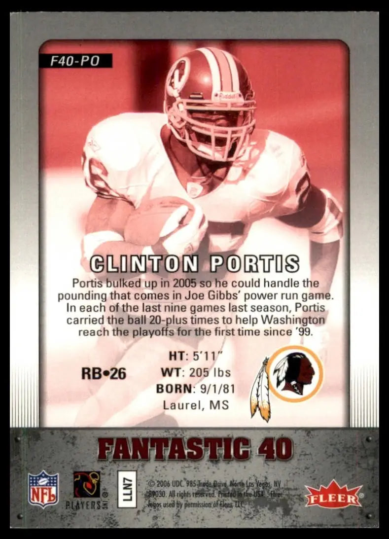 2006 Fleer Fantastic 40 Clinton Portis football card featuring Washington Redskins player