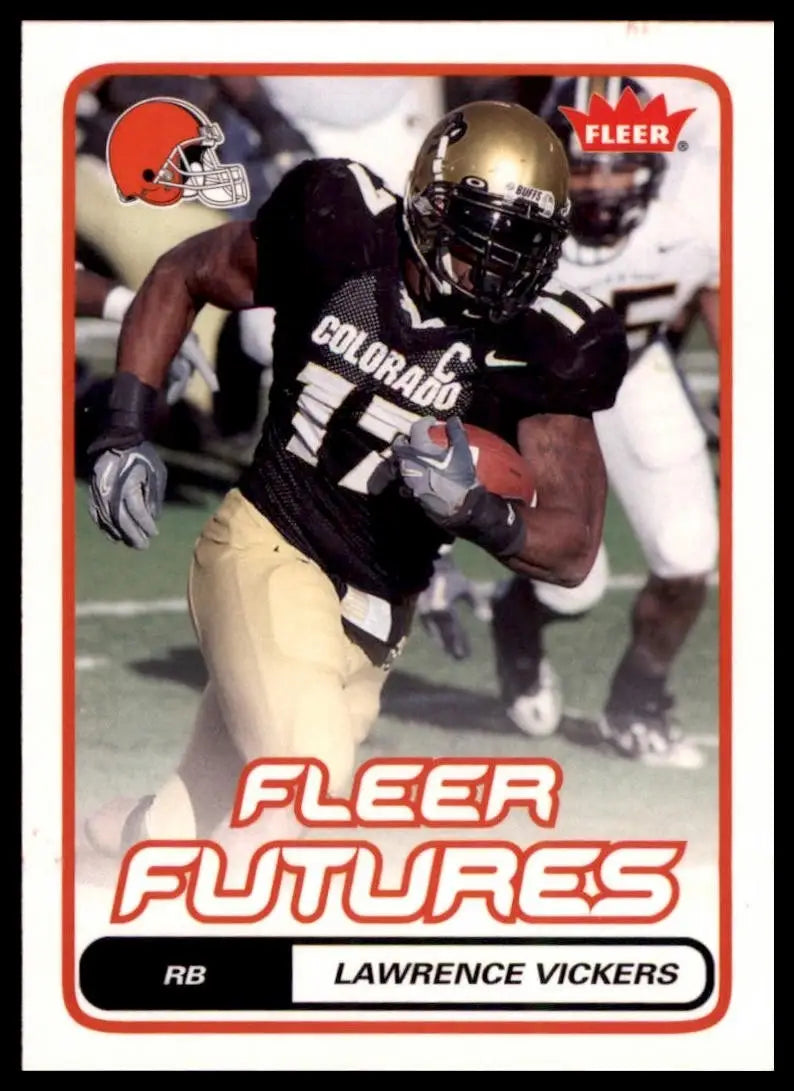 Black and gold Lawrence Vickers football card from 2006 Fleer Fleer Futures series