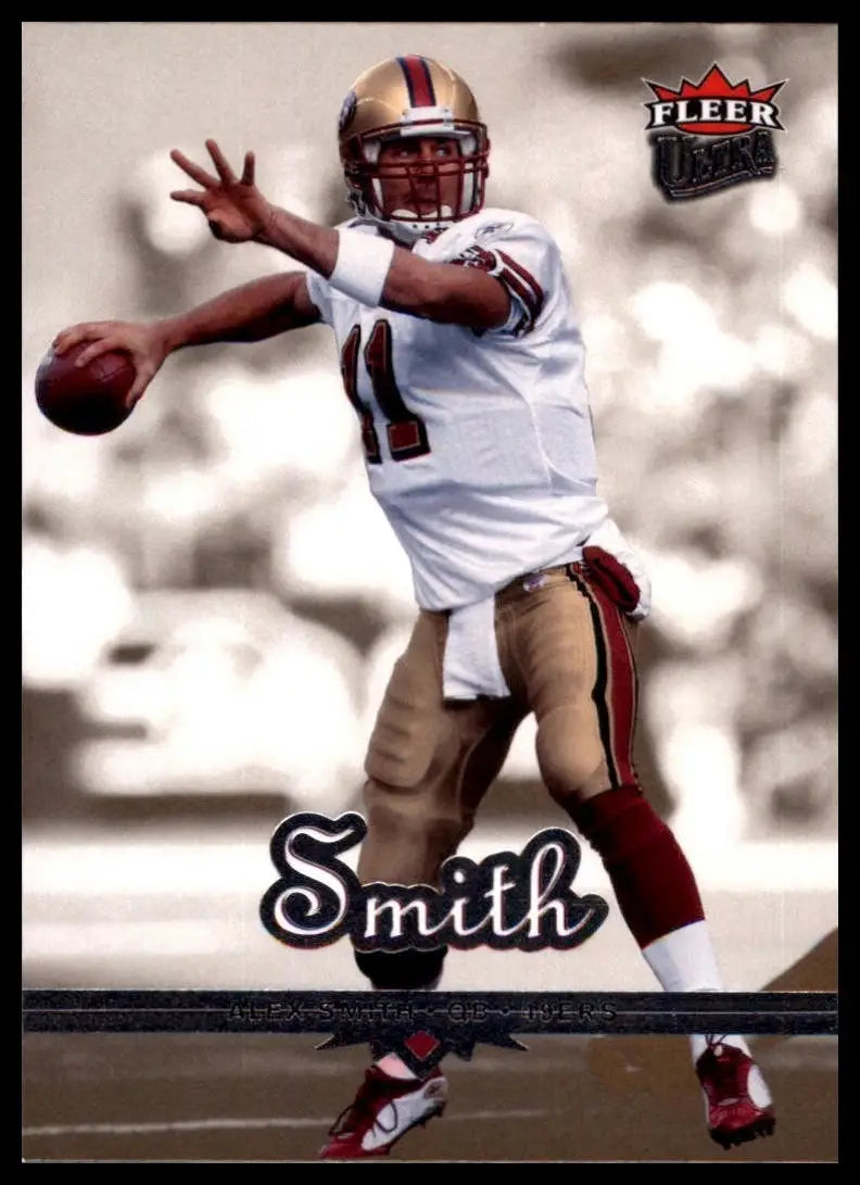 Football player action figure in white jersey with red and gold accents for 2006 Fleer Ultra Alex Smith NFL collectible