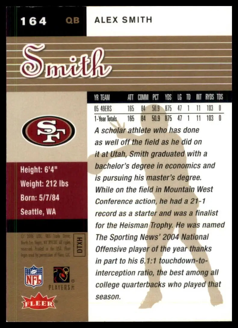 2006 Fleer Ultra Alex Smith #164 Gold Medallion San Francisco 49ers Football NFL - Football Card Single