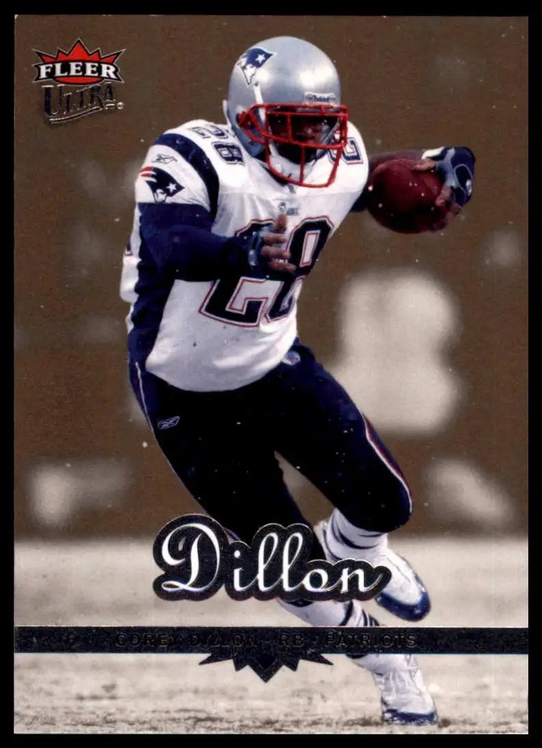 Football player action figure in Patriots uniform with red helmet from 2006 Fleer Ultra Corey Dillon series