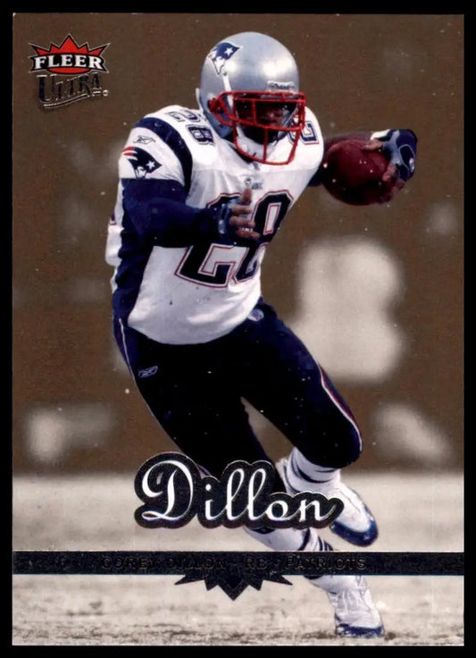 Football player action figure in Patriots uniform with red helmet from 2006 Fleer Ultra Corey Dillon series