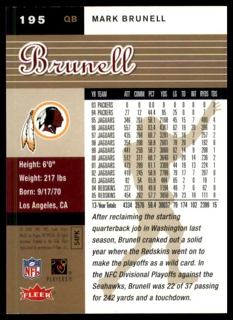 2006 Fleer Ultra Mark Brunell #195 Gold Medallion Washignton Redkins Football - Football Card Single