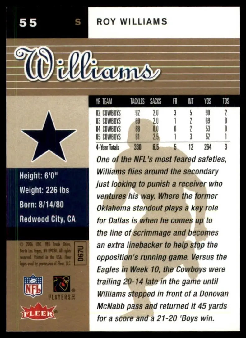 Dallas Cowboys Roy Williams football card from 2006 Fleer Ultra Gold Medallion series