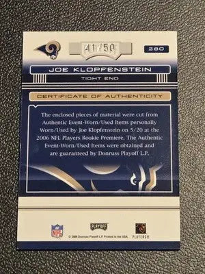 2006 Playoff Absolute Memorabilia J.Klopfenstein Rookie Materials Oversize #/50 - Football Card Single