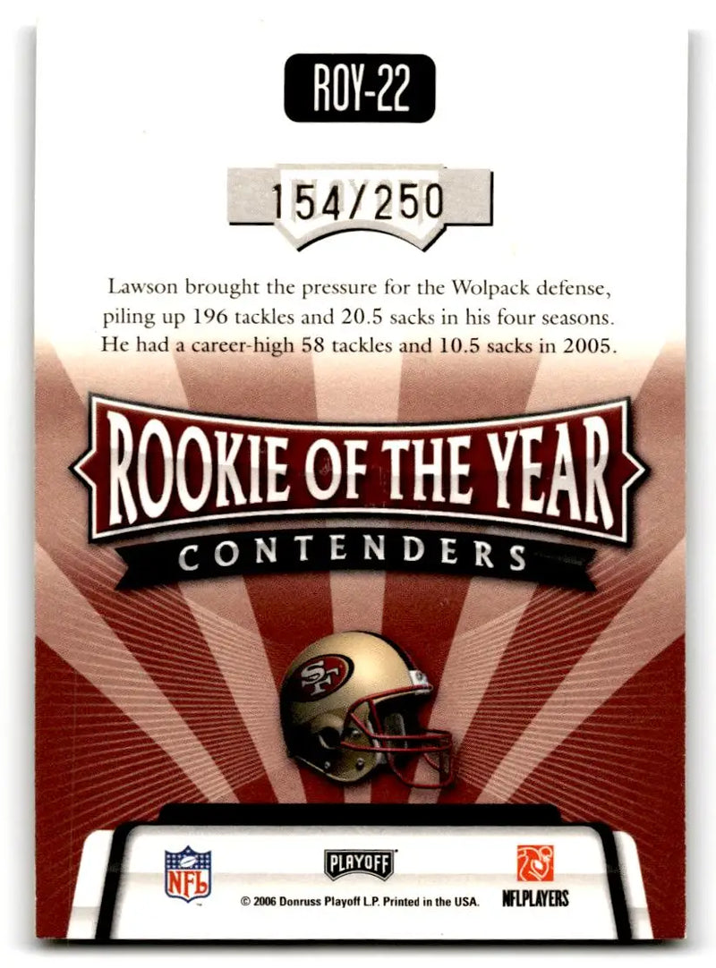 2006 Playoff Contenders #ROY-22 Manny Lawson ROY Contenders Gold #/250 - Football Card Single