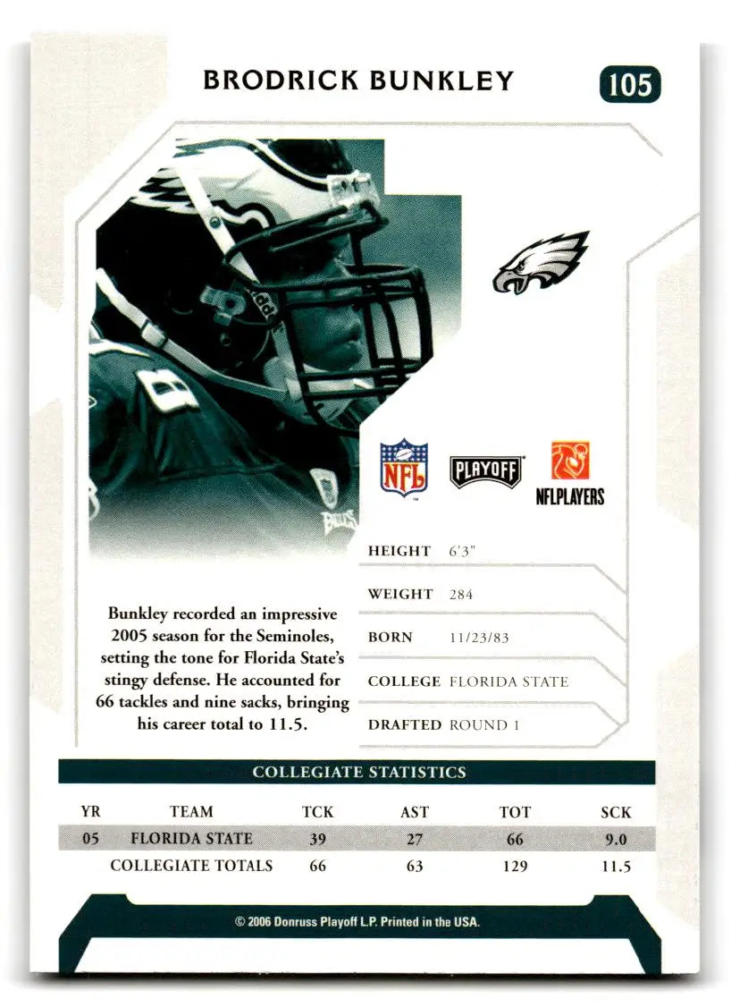 2006 Playoff NFL Playoffs #105 Brodrick Bunkley - Football Card Single