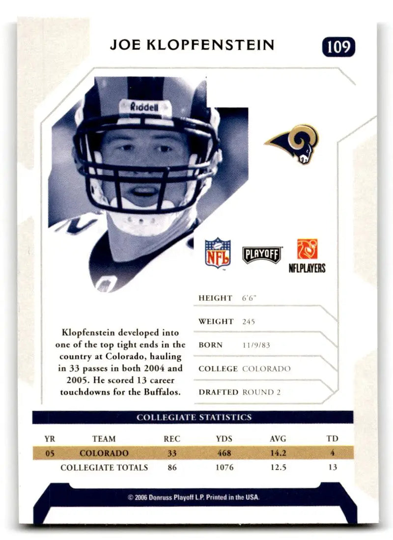 2006 Playoff NFL Playoffs #109 Joe Klopfenstein - Football Card Single
