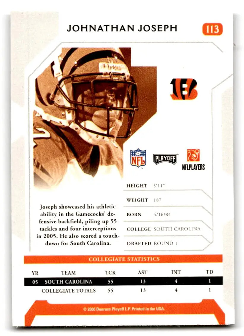 2006 Playoff NFL Playoffs #113 Johnathan Joseph - Football Card Single