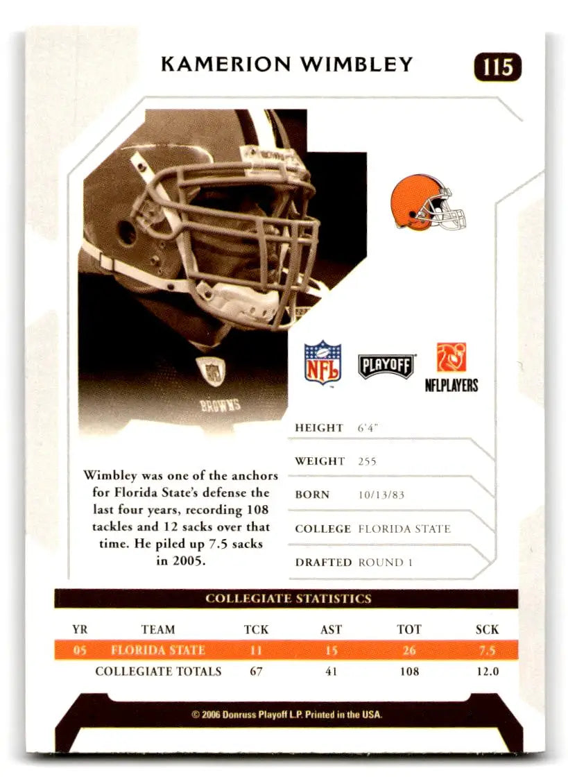 2006 Playoff NFL Playoffs #115 Kamerion Wimbley - Football Card Single